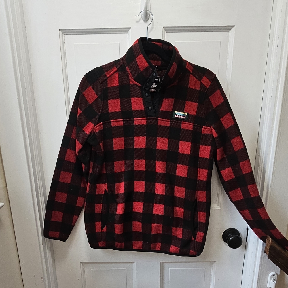 LL Bean buffalo plaid pullover fleece size small